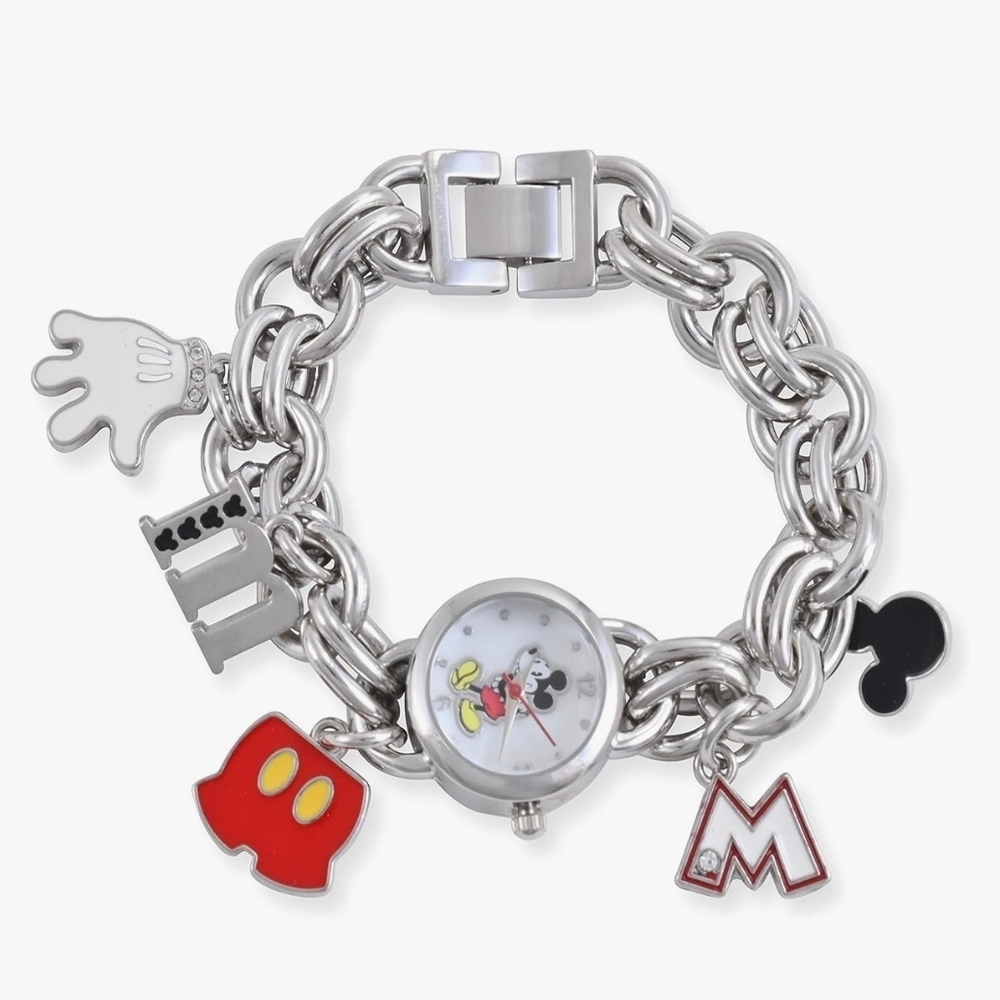 Disney Mickey Mouse Silver Charm Bracelet Watch for Kids & Adults Gift New + Box